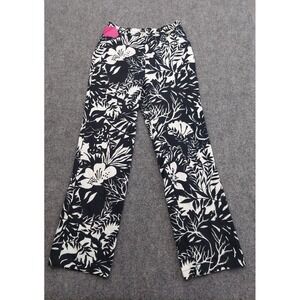 St John Sport Pants Womens 4 Black White Floral Straight Leg Cotton Stretch
